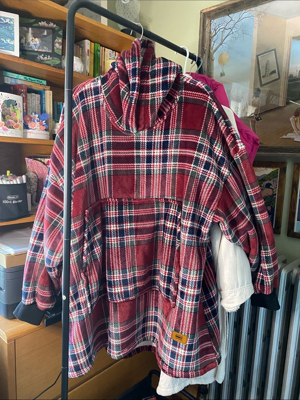 Women's Red Plaid Oversized Hooded Sweatshirt